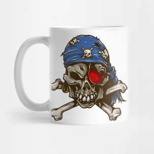 Pirate skull crossbones blue bandanna red eye patch Mug